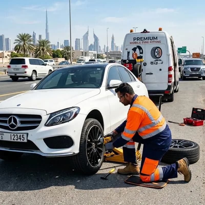 a mobile tyre technician preparing a precision wheel service